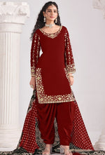 Amazing Maroon Color Silk Fabric Patiala Suit