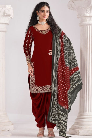 Amazing Maroon Color Silk Fabric Patiala Suit