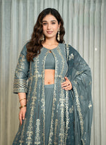 Beauteous Grey Color Georgette Fabric Designer Suit