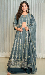 Beauteous Grey Color Georgette Fabric Designer Suit