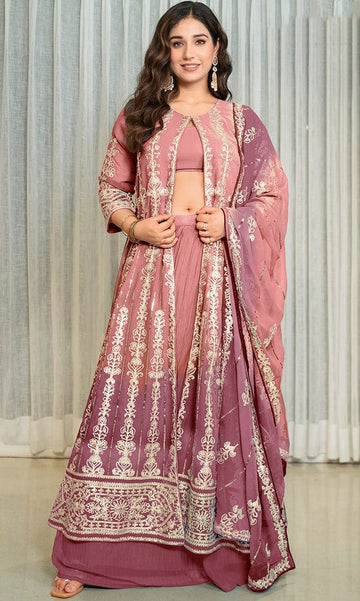 Beauteous Pink Color Georgette Fabric Designer Suit