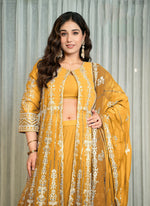 Beauteous Mustard Color Georgette Fabric Designer Suit