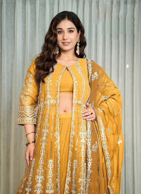 Beauteous Mustard Color Georgette Fabric Designer Suit