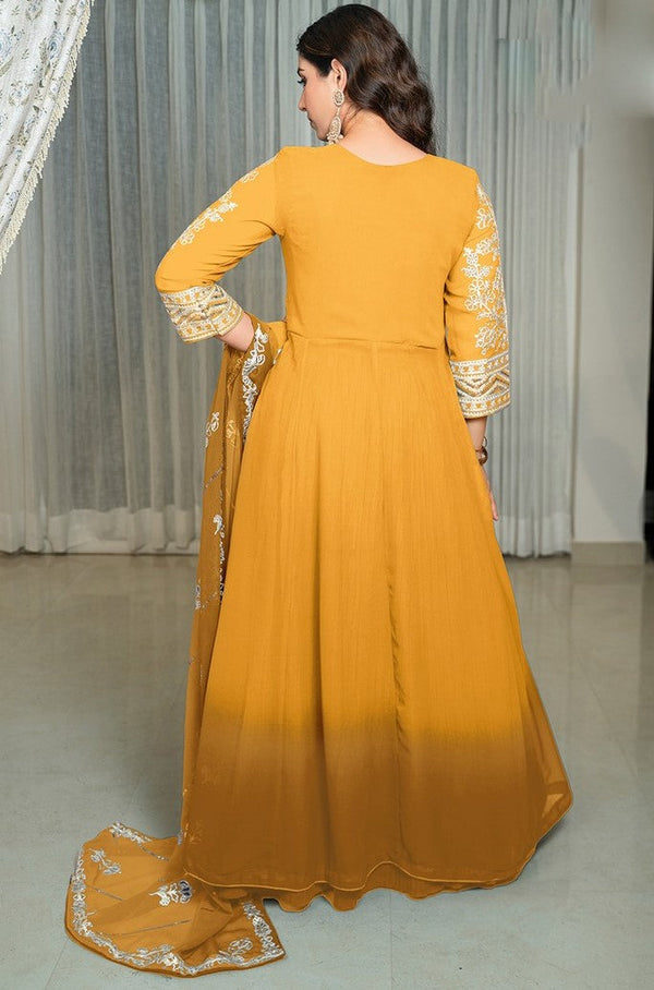 Beauteous Mustard Color Georgette Fabric Designer Suit
