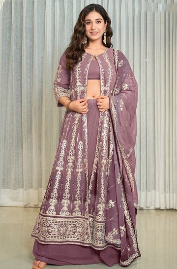 Beauteous Purple Color Georgette Fabric Designer Suit
