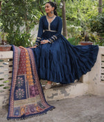 Striking Navy Blue Color Silk Fabric Gown