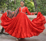 Striking Orange Color Silk Fabric Gown