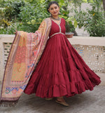 Striking Maroon Color Silk Fabric Gown