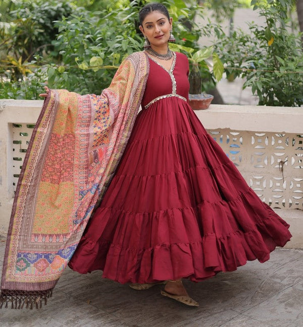 Striking Maroon Color Silk Fabric Gown