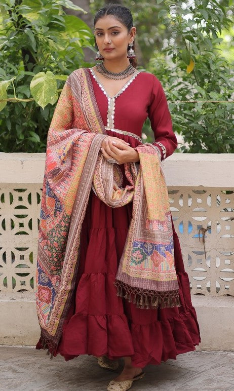 Striking Maroon Color Silk Fabric Gown