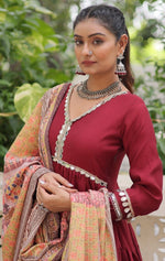 Striking Maroon Color Silk Fabric Gown