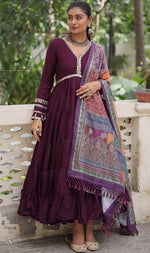 Striking Wine Color Silk Fabric Gown