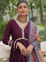 Striking Wine Color Silk Fabric Gown
