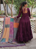 Striking Wine Color Silk Fabric Gown