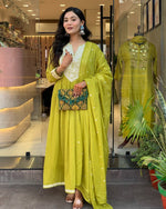 Gorgeous Green Color Chanderi Fabric Designer Suit
