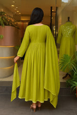 Gorgeous Green Color Chanderi Fabric Designer Suit