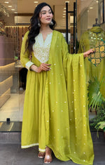 Gorgeous Green Color Chanderi Fabric Designer Suit