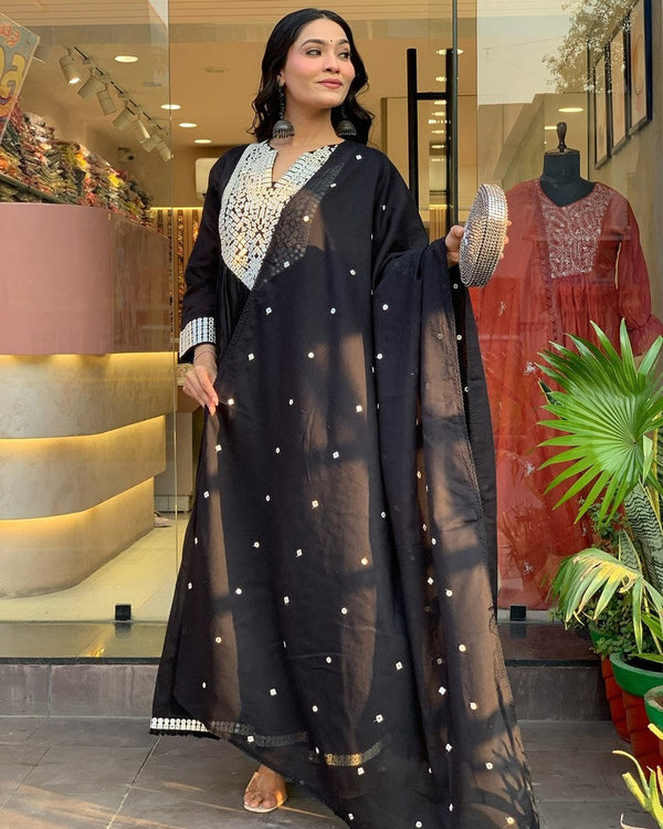 Gorgeous Black Color Chanderi Fabric Designer Suit