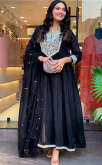 Gorgeous Black Color Chanderi Fabric Designer Suit