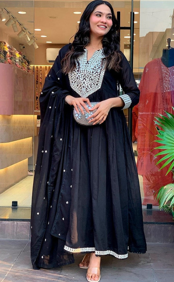 Gorgeous Black Color Chanderi Fabric Designer Suit