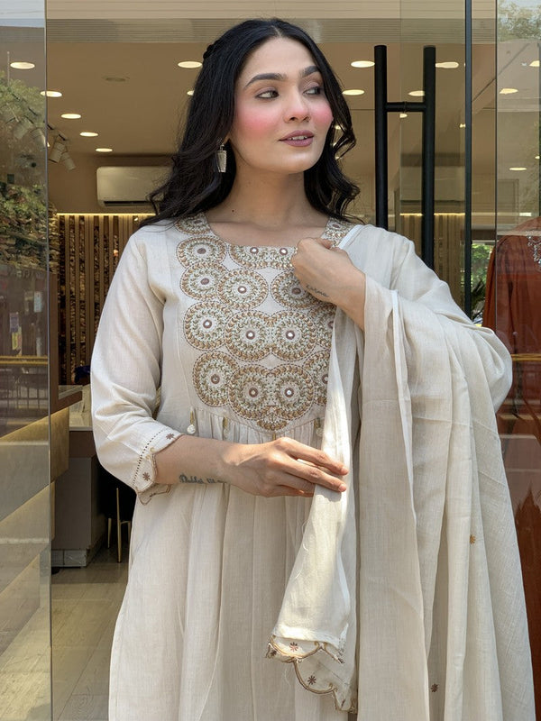 Gorgeous Cream Color Chanderi Fabric Designer Suit