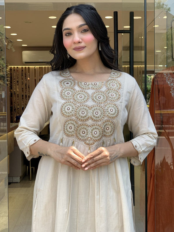Gorgeous Cream Color Chanderi Fabric Designer Suit