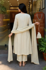 Gorgeous Cream Color Chanderi Fabric Designer Suit
