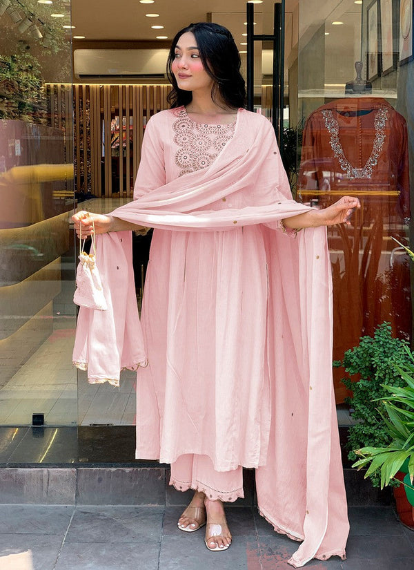 Gorgeous Pink Color Chanderi Fabric Designer Suit