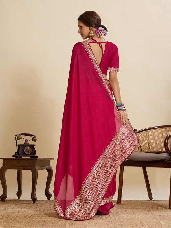 Beautiful Pink Color Vichitra Fabric Designer Saree