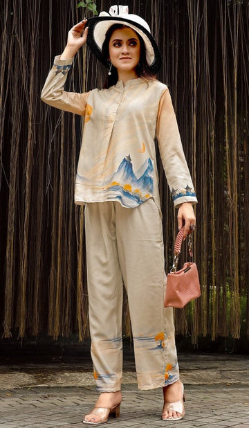 Amazing Cream Color Rayon Fabric Cord Set