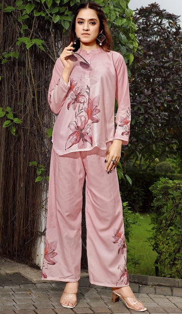 Amazing Pink Color Rayon Fabric Cord Set