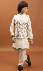 Amazing White Color Viscose Fabric Boys Kurta Pajama and Jacket
