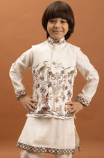 Amazing White Color Viscose Fabric Boys Kurta Pajama and Jacket