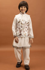 Amazing White Color Viscose Fabric Boys Kurta Pajama and Jacket
