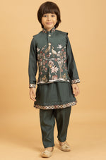 Amazing Green Color Viscose Fabric Boys Kurta Pajama and Jacket