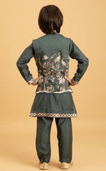 Amazing Green Color Viscose Fabric Boys Kurta Pajama and Jacket