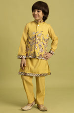 Amazing Yellow Color Viscose Fabric Boys Kurta Pajama and Jacket