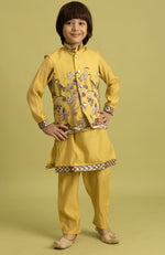 Amazing Yellow Color Viscose Fabric Boys Kurta Pajama and Jacket