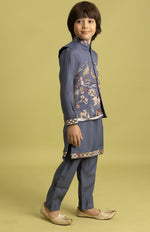 Amazing Grey Color Viscose Fabric Boys Kurta Pajama and Jacket