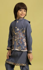Amazing Grey Color Viscose Fabric Boys Kurta Pajama and Jacket