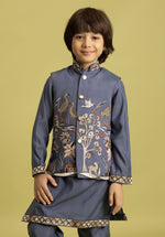 Amazing Grey Color Viscose Fabric Boys Kurta Pajama and Jacket