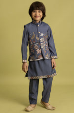Amazing Grey Color Viscose Fabric Boys Kurta Pajama and Jacket