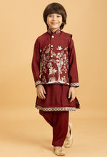 Amazing Maroon Color Viscose Fabric Boys Kurta Pajama and Jacket