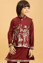 Amazing Maroon Color Viscose Fabric Boys Kurta Pajama and Jacket