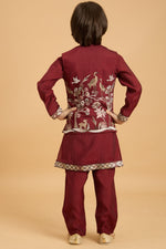 Amazing Maroon Color Viscose Fabric Boys Kurta Pajama and Jacket