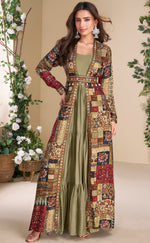Dazzling Green Color Georgette Fabric Gown With Shrug