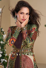 Dazzling Brown Color Georgette Fabric Gown With Shrug