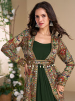 Dazzling Green Color Georgette Fabric Gown With Shrug