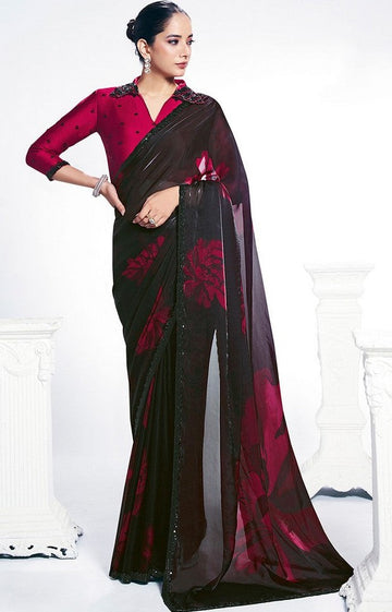Grand Black Color Silk Fabric Designer Saree