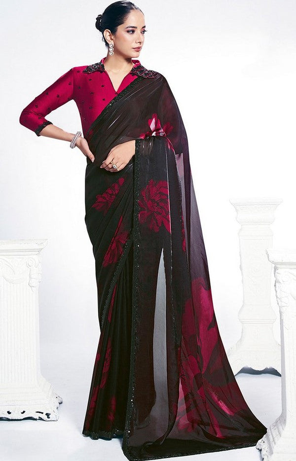 Grand Black Color Silk Fabric Designer Saree